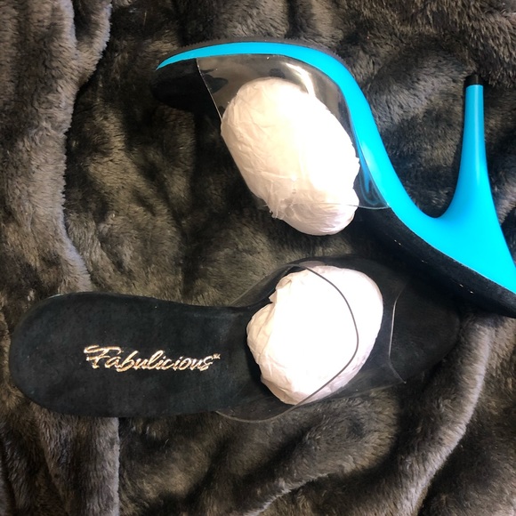 Yandy 5” UV Reactive Slide Neon Baby Blue Heels - Picture 6 of 8